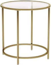 Amazon Com Vasagle Round Side Table Tempered Glass End Table With Golden Metal Frame Small Coffee Table Bed In 2020 Side Table Small Coffee Table Glass Side Tables