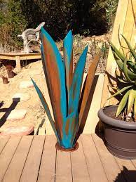 Massive Blue Rustic Tequila Agave Metal Garden Sculpture Metal Cactus Metal Agave Garden Decor Southwestern Decor Rustic Design Metal Sculptures Garden Metal Garden Art Metal Yard Art