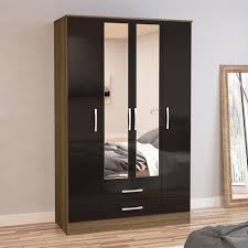 Mirrored wardrobes make rooms look more spacious too. Lynx 4 Door Combination Mirrored Wardrobe Walnut And Black