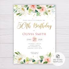 Home birthday wishes happy 50th birthday messages with images. Blush Flowers Gold 50th Birthday Invitation Template Dgtally