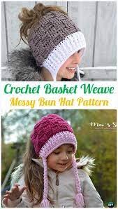 Crochet Basket Weave Messy Bun Hat Pattern Crochet Ponytail Messy Bun Hat Free Patterns Instru Basket Weave Crochet Crochet Ponytail Hat Free Crochet Hats