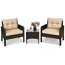 This is our walnew 3 pieces patio pe rattan wicker furniture sets, including 2 rocking chairs, 1 coffee table and 4 cushions. Happygrill 3 Pieces Patio Furniture Set Outdoor Rattan Wicker Coffee Table Chairs Set With Seat Cushions Patio Conversation Set For Garden Balcony Backyard Poolside Buy Online In Bahamas At Bahamas Desertcart Com Productid