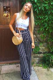 Aesthetic Black And White Striped Pants Outfit Ideas Black And White Stripe Paper Bag Tie Waist Wide Leg Trousers Kennedy Black And White Striped Trousers Black Wide Leg Trousers Fashion