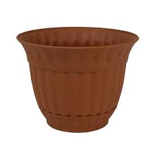 Clay colored garden planter has an inverted bell shape. Pin On Top Flowers Potted