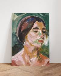 Vintage Eclectic Woman Painting Female Portrait Canvas Print Colorful  Poster Framed Abstract Antique Baroque Aesthetic Wall Art Room Decor