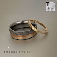 Textured His And Hers Matching Wedding Bands Black Titanium Ring Titanium Rings Textured Yellow Gold Ring