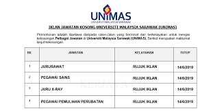 Semua permohonan perlu dijalankan secara atas talian melalui portal myspp. Jawatan Kosong Terkini Universiti Malaysia Sarawak Unimas Jururawat Pegawai Sains Dll Kerja Kosong Kerajaan Swasta