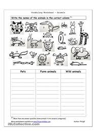 Worksheet Containing 20 Pictures Of Animals Pets Farm Animals And Wild Animals Dog Cat Vocabulary Worksheets Animal Worksheets English Worksheets For Kids