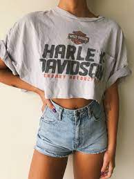 Harley Davidson Tee Retro Outfits Streetwear Fashion Women Edgy Outfits