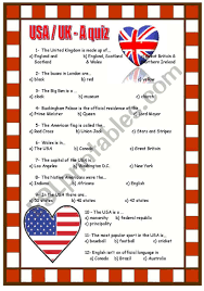 The international red cross provides medical care and humanitarian aid around the world. Usa Uk Quiz Esl Worksheet By Ticas