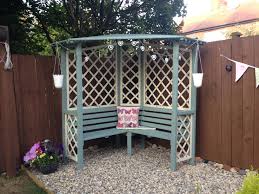 Beautiful Corner Arbour Perfect For Sunny Days Garden Seating Corner Garden Backyard Gazebo