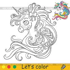 Add to favorites unicorn svg, unicorn head svg, unicorn svg outline; Cute Unicorn Head With Long Mane Coloring Vector Image