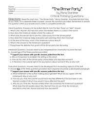 Learning indian social etiquette so that he wil be respected by the other guests. Mona Gardner S The Dinner Party Critical Thinking Questions Ccss Critical Thinking Questions Critical Thinking Ccss