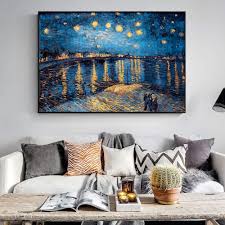 Custom extra large painting, starry night sky, oversize canvas painting, landscape oil painting, huge painting, bedroom canvas painting. Van Gogh Starry Night Canvas Paintings Replica On The Wall Impressionist Starry Night Canvas Pictures For Living Room Cuadros Amazon De Baumarkt