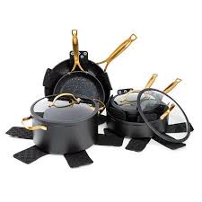 Thyme Table 12 Piece Nonstick Cookware Pots And Pans Set Black And Gold Speckled Walmart Com Pots And Pans Sets Cookware Set Ceramic Cookware Set
