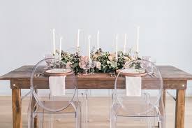Neutral Tone Centerpiece For A Long Harvest Table And Tapered Or Candlestick Candles Accented With Ghost Chai Wedding Star Ghost Chairs Romantic Wedding Style