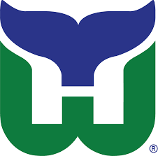 Hartford Whalers Primary Logo 1980 A Green W With A Blue Whale Tail Above It Forming An H In White Hartford Whalers Hockey Logos Whalers