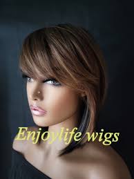 Human hair 2 tone bang bob wig