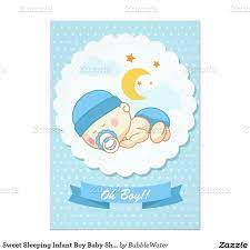 Sweet Sleeping Infant Boy Baby Shower Invitation Zazzle Com Retro Baby Showers Baby Shower Stickers Baby Shower Invitations For Boys