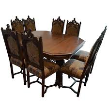 Antique Gothic Style Dining Table With Eight Chairs With Three Leafs 1 Gothic Kitchen Dining Table Table