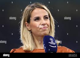 Milan, Italy, 15th September 2021. Amazon Prime Presenter Giulia Mizzoni  reacts during the pre-match transmission of the UEFA Champions League match  at Giuseppe Meazza, Milan. Picture credit should read: Jonathan Moscrop 