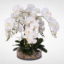 White Orchid Vanilla Grass Bush In A Glass Bowl Walmart Com Orchid Flower Arrangements Artificial Orchids Flower Arrangements