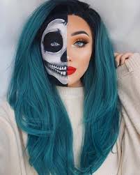 Half Skull Makeup Costume For Halloween Halloween Hair Easy Halloween Costumes Halloween Looks