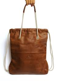 Basic Knit Sweater Brown Leather Backpack Sack Bag Bags
