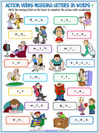 Words with pictures for kids pdf. Action Verbs Vocabulary Esl Missing Letters In Words Worksh0for Kids Pdf