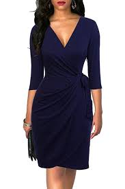 Black Dress 3 4 Sleeve Knee Length Liyinxi Women S Vintage 3 4 Sleeve V Neck Sheath Casual Party Work Faux Navy Blue Wrap Dress M 6083 Navy Blu With Images Black Wrap Dress Wrap Dress Casual Party Dresses