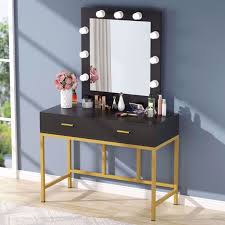 Check out our vanity table with mirror selection for the very best in unique or custom, handmade pieces from our товары для дома shops. Vanity Table With Lighted Mirror Makeup Vanity Dressing Table With 9 Lights And 2 Drawers For Women Dresser Desk Vanity Set For Bedroom Gold And Black Walmart Com Walmart Com