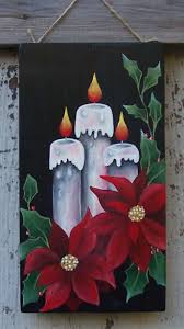 Christmas Candles Poinsettias Painted On Plywood With Acrylic Paint Desenho De Natal Pintura De Natal Arte Natal