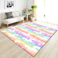 Rainbow Stripe Unicorn Pattern Area Rug Floor Mat Kids Playmat Animal Bedroom Big Area Rugs
