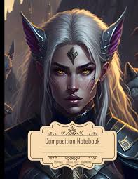 Composition Notebook College Ruled: Women Warrior with Sword, Blond Hair,  Armor, Village in Background, Pink Lips, Yellow Eyes