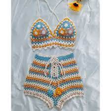 Colorful Crochet Set Crop Top And High Waist Short Terno Shopee Philippines