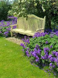 Purple Flowers Garden Bench Patio Flowers Garden Bench Farmhouse Garden