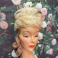 60s Jan Leslie Cream Feather Tall Pillbox Hat