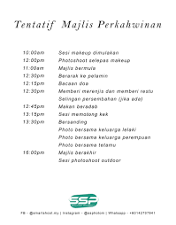 1.3.2 pembahagian tugas perkahwinan juga menyediakan mekanisme sosial yang mengatur pembahagian tugas mengikut jantina (division of labour). Tentatif Majlis Perkahwinan Smart Shoot Photography Facebook
