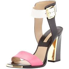 Black And White Sandals With Heel Pre Owned Michael Kors Carson Colorblock Heels Black Pink White Sandals White Sandals Heels Black Block Heel Sandals White Block Heel Sandals