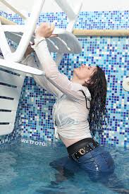Wetlook jeans | wetlook shirt | wetlook outdoor pool. Wetlook Girl