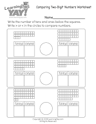 The numbers from 11 to 19 are composed of a ten and few ones. Comparing Two Digit Numbers Free 1st Grade Math Worksheet