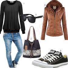 Lassiges Damenoutfit In Schwarz Und Kastanienbraun Outfits4you De Lederjacke Damen Outfit