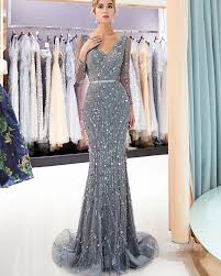V Neck Long Sleeve Sparkle Beading Mermaid Evening Dress Qd019 Long Sleeve Evening Dresses Mermaid Evening Dresses Evening Dresses With Sleeves