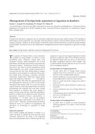 Pdf Management Of Foreign Body Aspiration Or Ingestion In