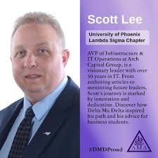 🌟 Member Spotlight: Scott Lee 🌟 We're thrilled to spotlight Scott Lee, a  distinguished member of the Lambda Sigma Chapter at the University of  Phoenix. Scott serves as the AVP of Infrastructure
