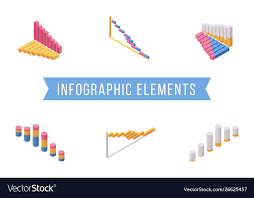 bar chart elements isometric set