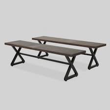 An outdoor dining table can have as many uses as you have things to put on it. Rolando 2pk Aluminum Outdoor Patio Dining Bench Brown Christopher Knight Home Target