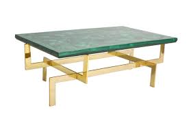 Découvrez notre collection de tables basses: Paul Legeard Table Basse Laiton Dore Et Placage De Malachite Circa 1970