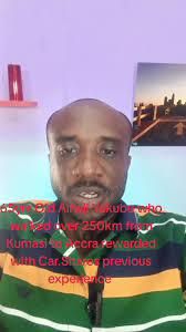 65 years old Alhaji Yakubu Ayana who walked over 250km from Kumasi to Accra  to congratulate President Mahama gets rewarded with A car and some amount  of money.