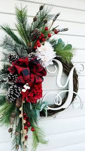Monogrammed Wreath For Front Door Rustic Winter Wreath Farmhouse Pine Wreath In 2020 Rustic Christmas Wreath Christmas Wreaths Initial Door Wreaths